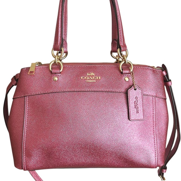 Coach Mini Bennett Satchel Metallic Berry Pink Crossgrain Leather Purse NWT - Picture 2 of 9